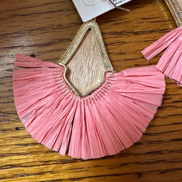 Peach and Gold Patterned Wood Raffia Tassel Earrings - Picture 7 of 7